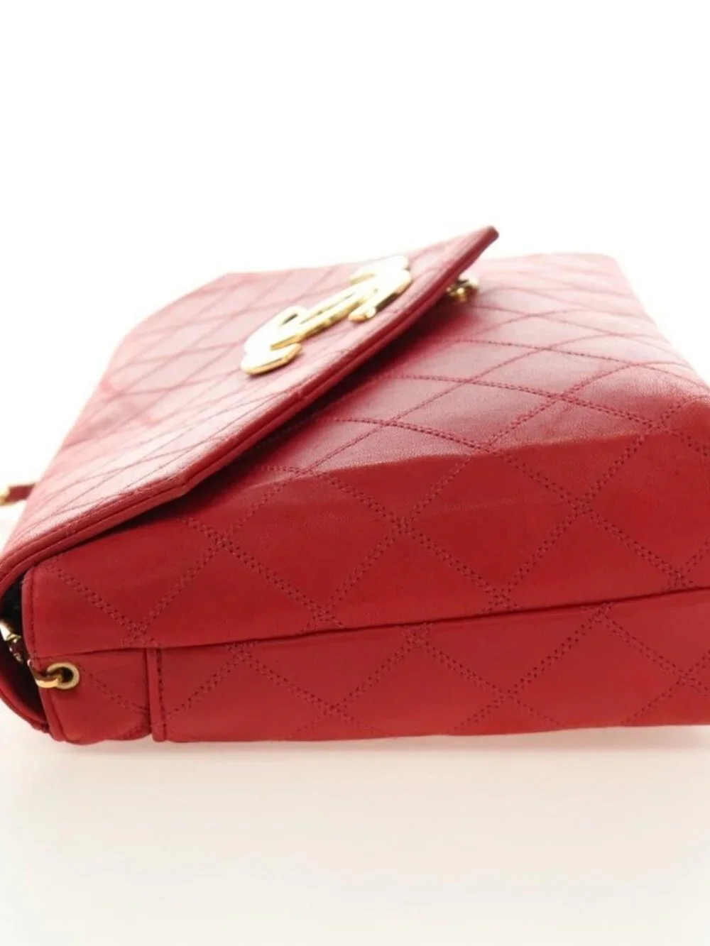 CHANEL Bicolore Chain Shoulder Bag Lamb Skin Red Gold CC Auth BA13416V